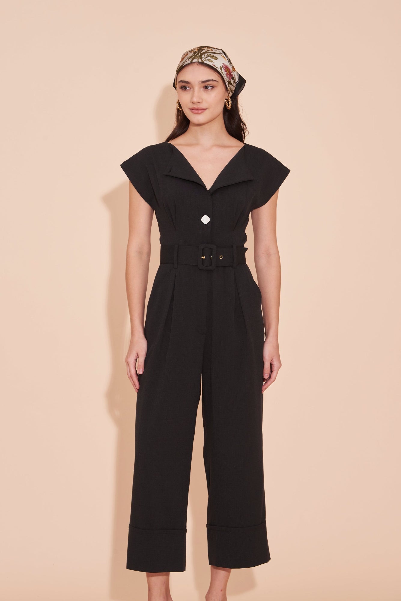ON A HIGH NOTE | Boat Neck Jumpsuits With White Contrast Buttons in Black
