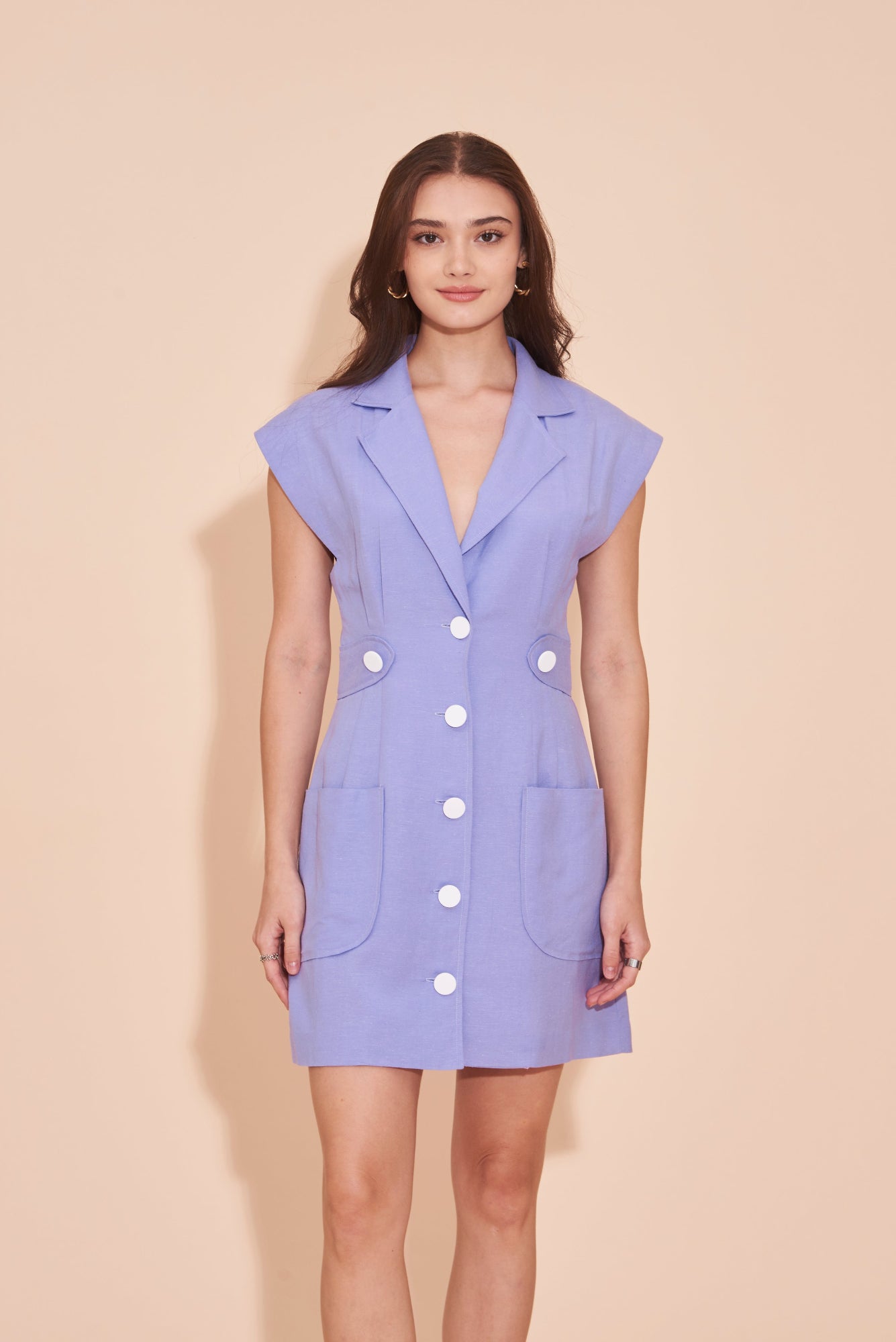 "HOPE" Cotton Linen Tailored Tuxedo Vest Dress in Lilac