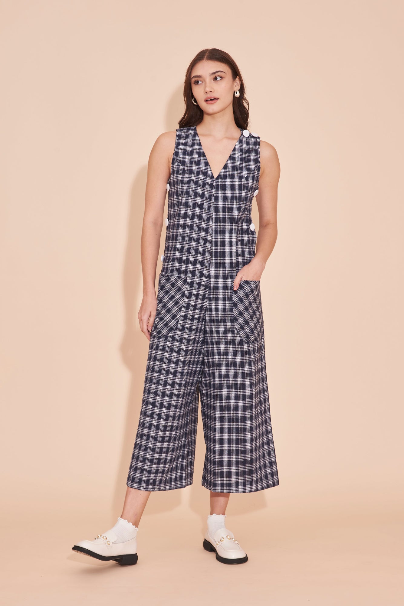 MARINA Nautial Plaids Oversize Jumpsuits