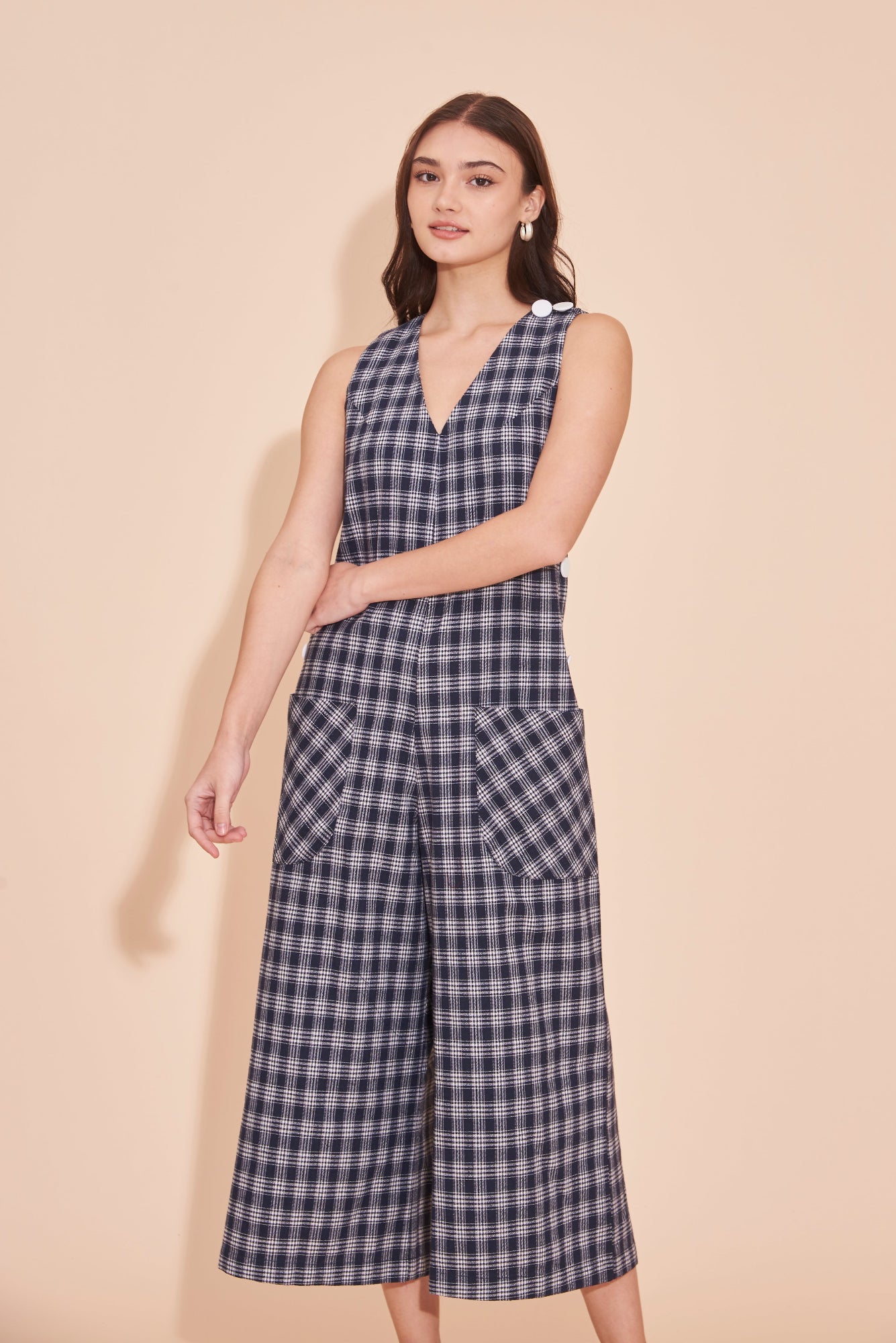 MARINA Nautial Plaids Oversize Jumpsuits