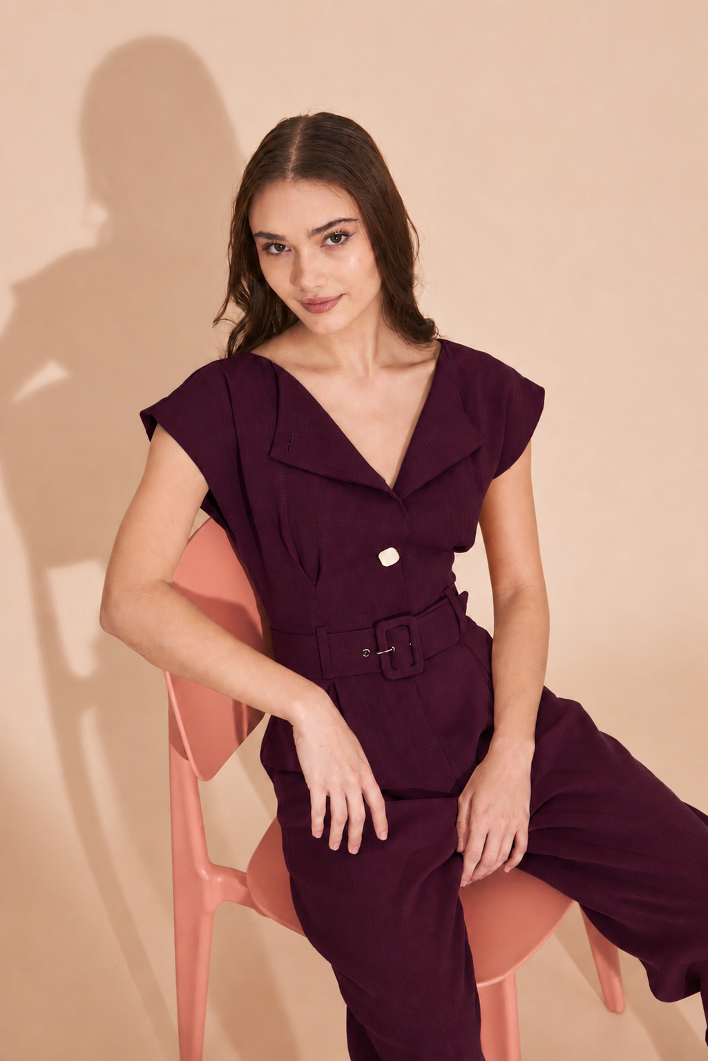 ON A HIGH NOTE | Boat Neck Jumpsuits With White Contrast Buttons In Burgandy