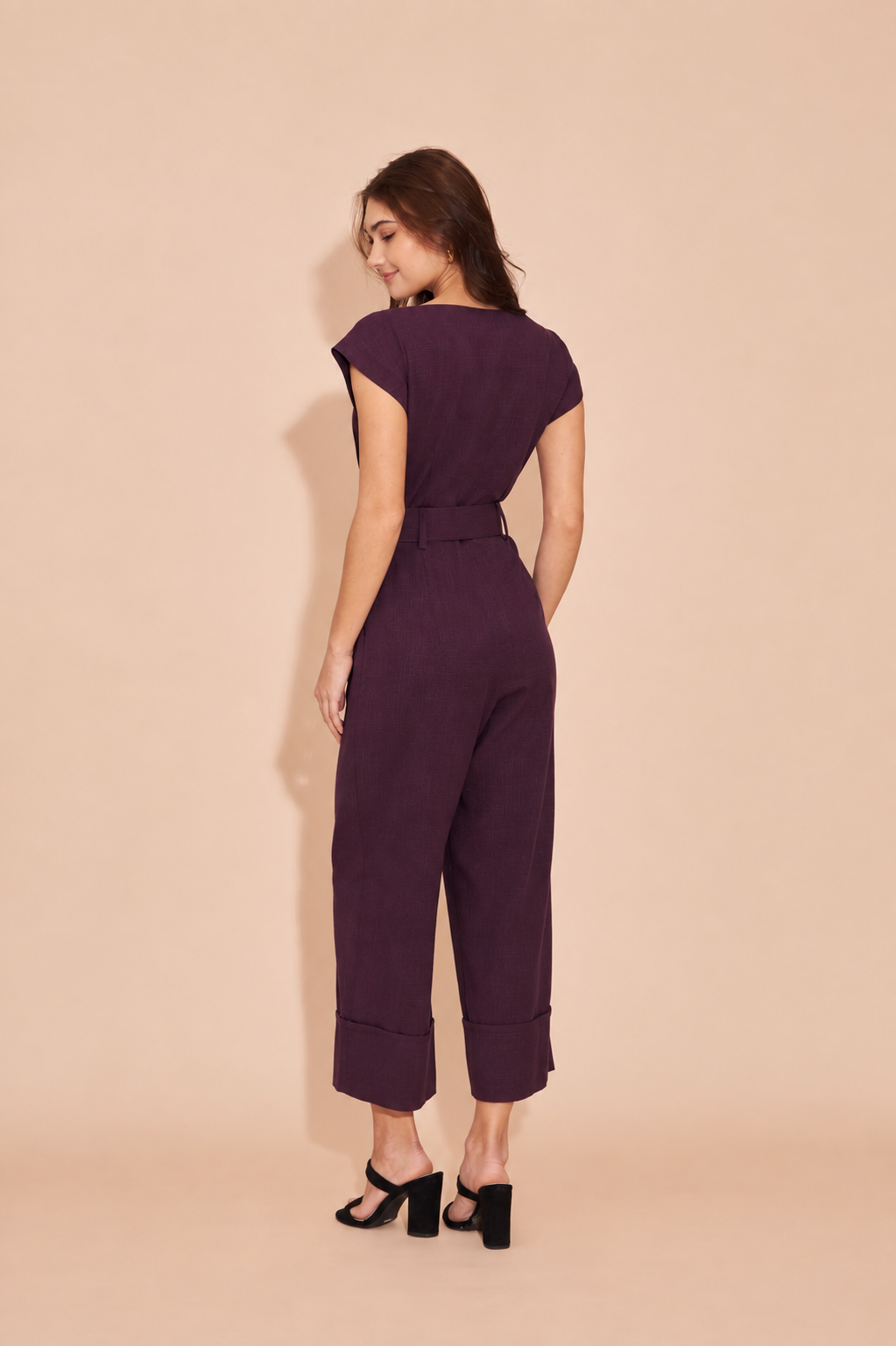 ON A HIGH NOTE | Boat Neck Jumpsuits With White Contrast Buttons In Burgandy