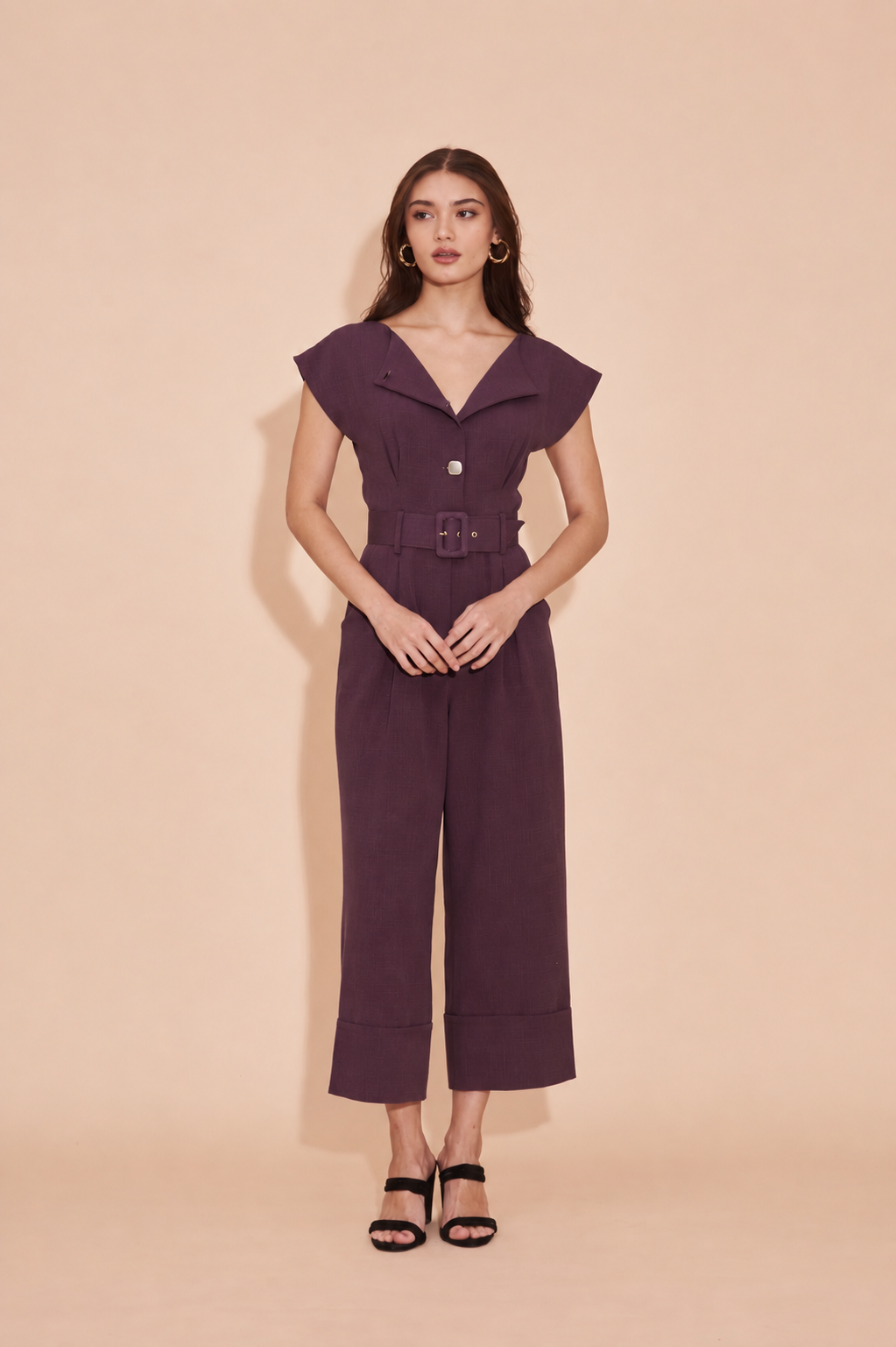 ON A HIGH NOTE | Boat Neck Jumpsuits With White Contrast Buttons In Burgandy