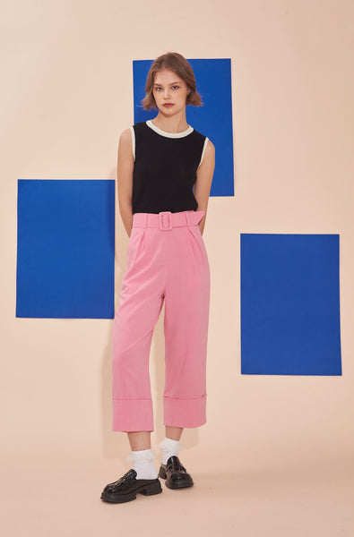 THINK OUTSIDE THE BOX Pink High Waisted Cuffed Pants With Buckle belt