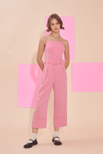 SOME LIKE IT HOT | Pink Backless Jumpsuits With Spaghetti Straps And Buckle Belt In Pink