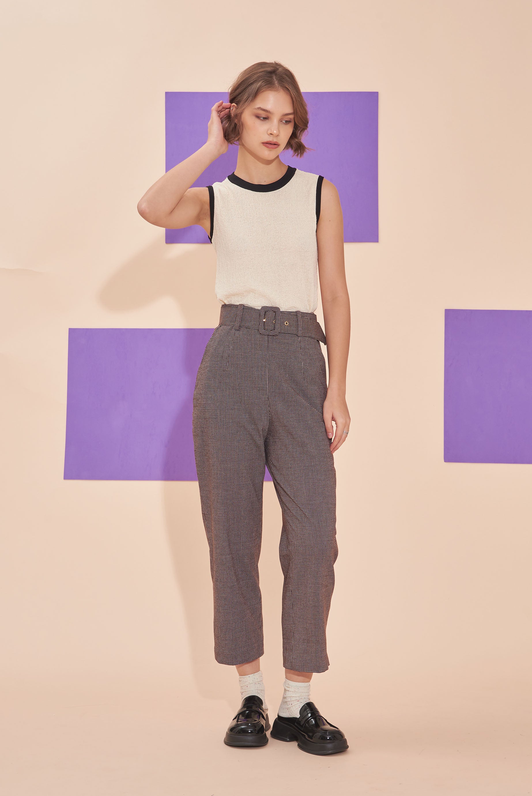 ON A HIGH NOTE | Checkered 60s Tailored High Waisted Straight Leg Pants