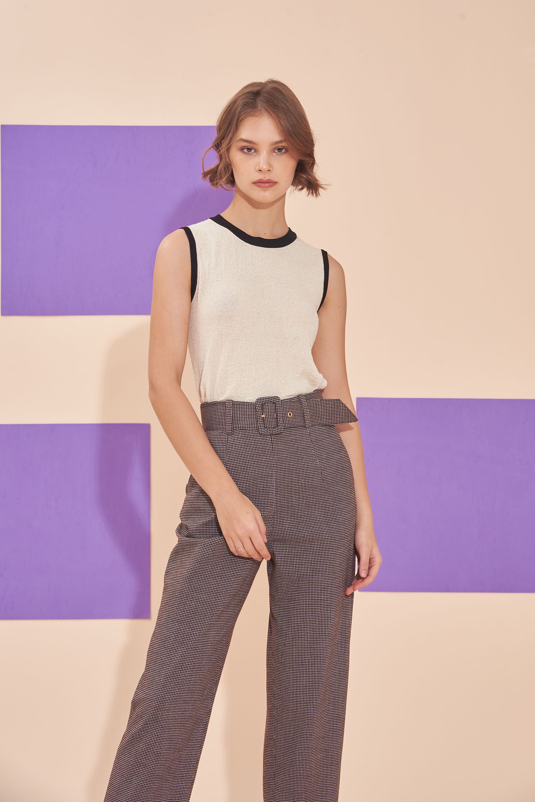 ON A HIGH NOTE | Checkered 60s Tailored High Waisted Straight Leg Pants