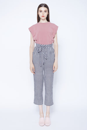 High Waisted Pleat Front Pants In Gingham