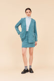 "CLOUD" High Waisted Mini A Line Skirt In Blue Corduroy With Colour Block Contrast Pocket