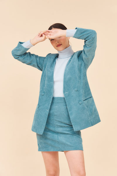 "CLOUD" 2 in 1 Colour Block Double Breasted Blazer With Removable Contrast Lapel Collar In Cotton Corduroy