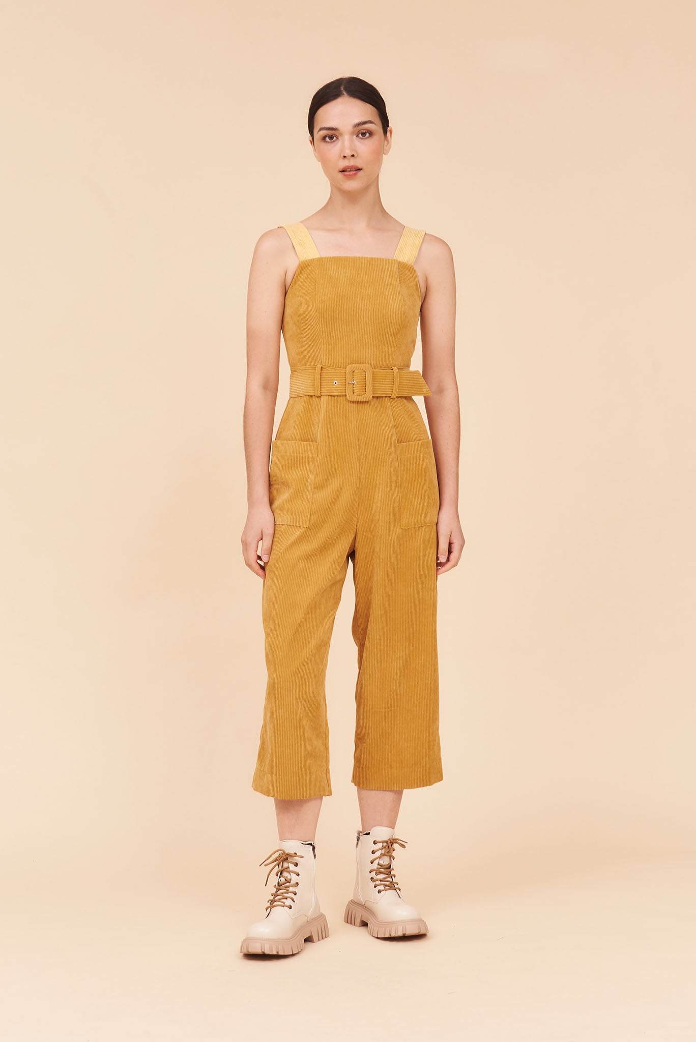 "SUNSHINE" Corduroy Pinafore Jumpsuits in Mustard