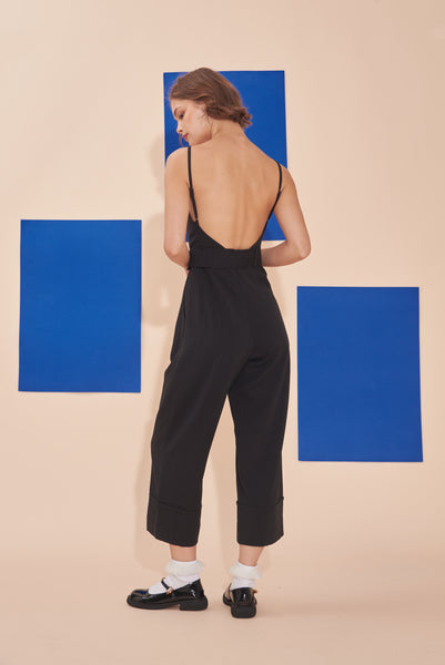 SOME LIKE IT HOT | Black Backless Jumpsuits With Spaghetti Straps And Buckle Belt