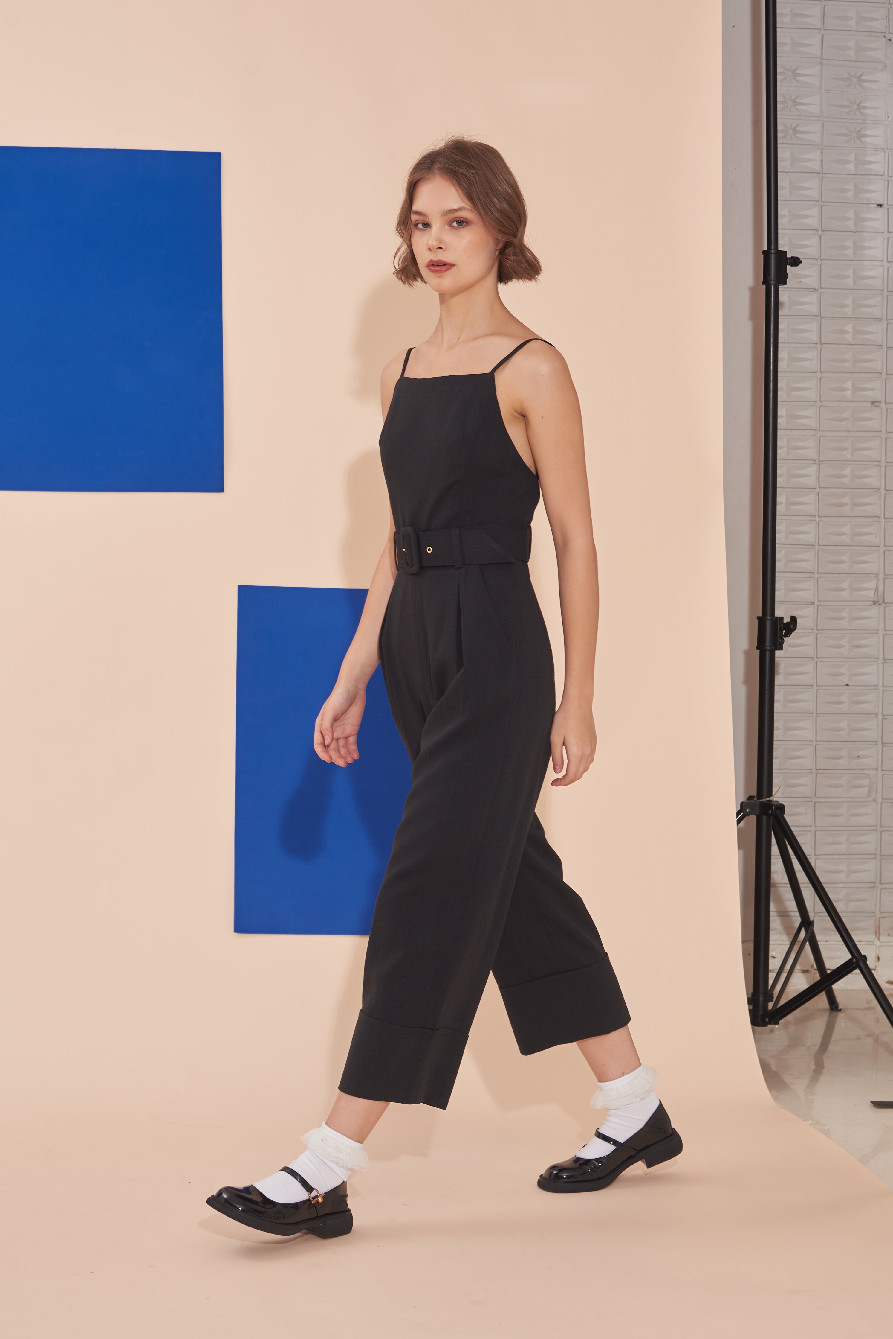 SOME LIKE IT HOT | Black Backless Jumpsuits With Spaghetti Straps And Buckle Belt