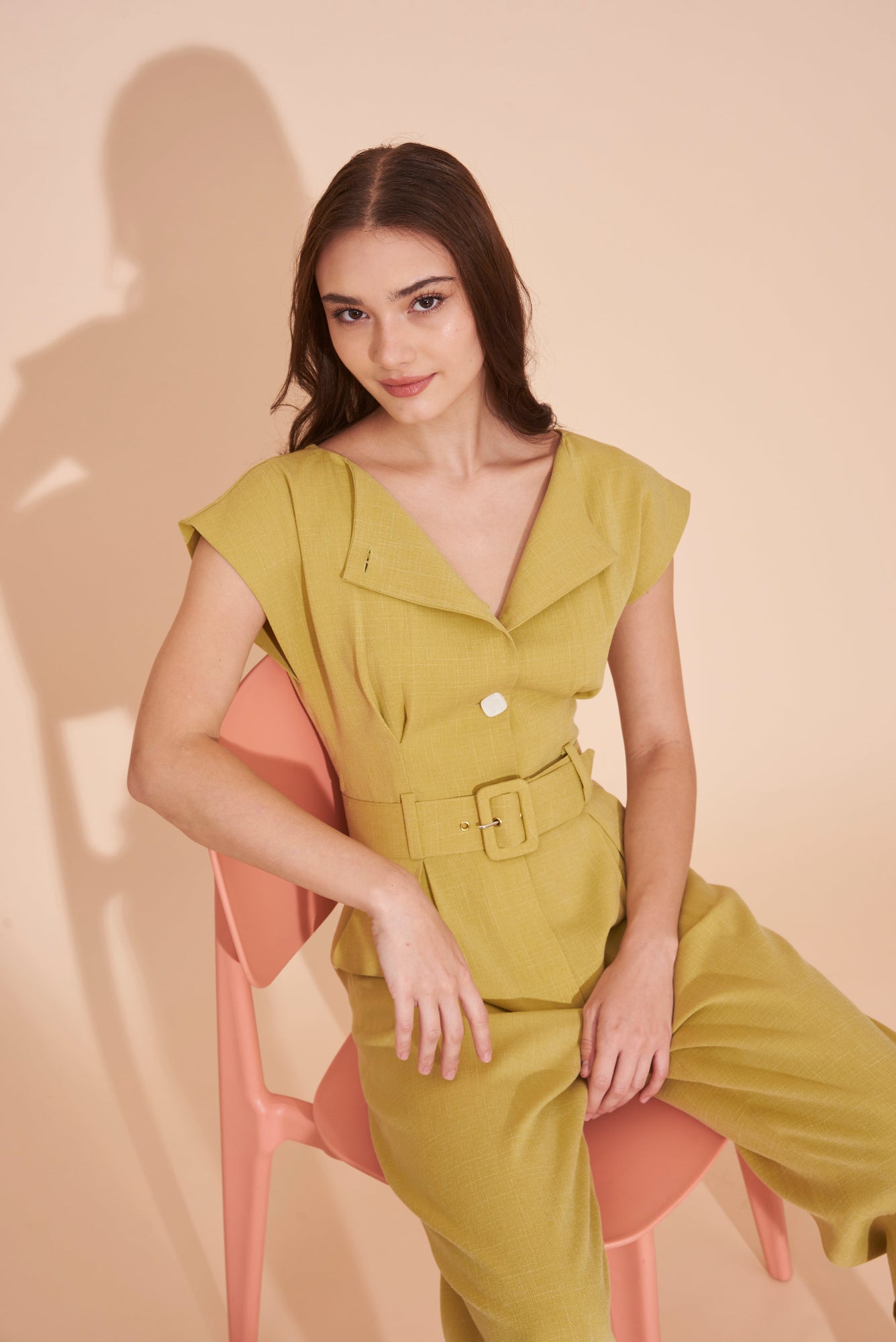 ON A HIGH NOTE | Boat Neck Jumpsuits With White Contrast Buttons In Lime