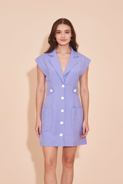 "HOPE" Cotton Linen Tailored Tuxedo Vest Dress in Lilac