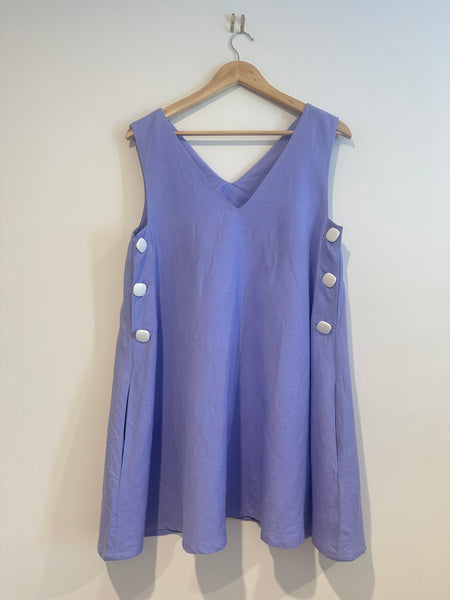 JODIE SAID BEFORE & AFTER Linen Shift Tent Dress With Contrast Buttons In Lilac