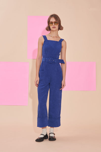 "SUNSHINE" Corduroy Pinafore Jumpsuits Onesies in Cobalt Blue