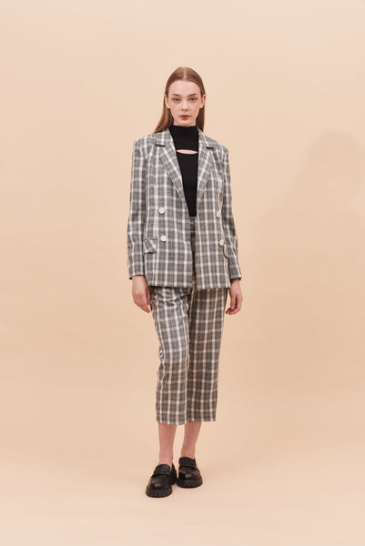 MAKE YOURSELF AT HOME | Double Breasted Blazer In Grey Plaids