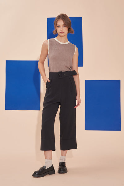 THINK OUTSIDE THE BOX Black High Waisted Cuffed Pants With Buckle belt