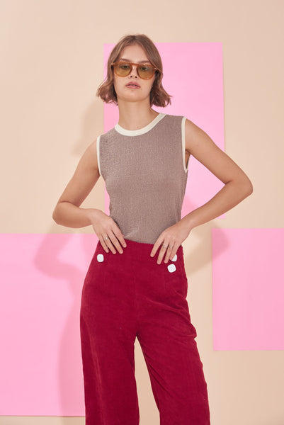 COCO Contrast Binding Crinkle Textured Knit Tank Top