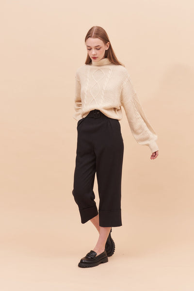 THINK OUTSIDE THE BOX Black High Waisted Cuffed Pants With Buckle belt