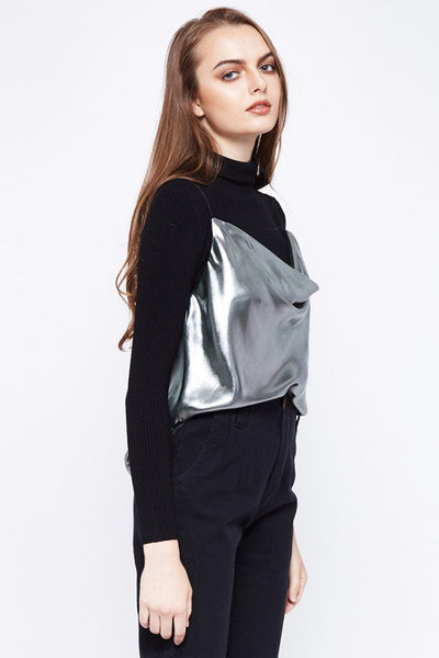 Mirror Metallic Cowl Neck Singlet Top