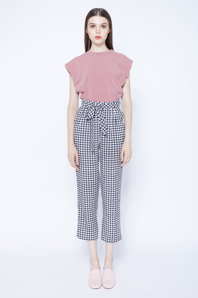 High Waisted Pleat Front Pants In Gingham