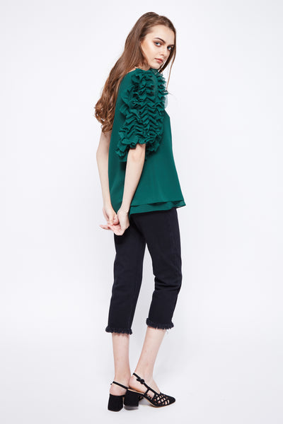 HEART ON YOUR SLEEVE | Green Ruffle One Shoulder Top