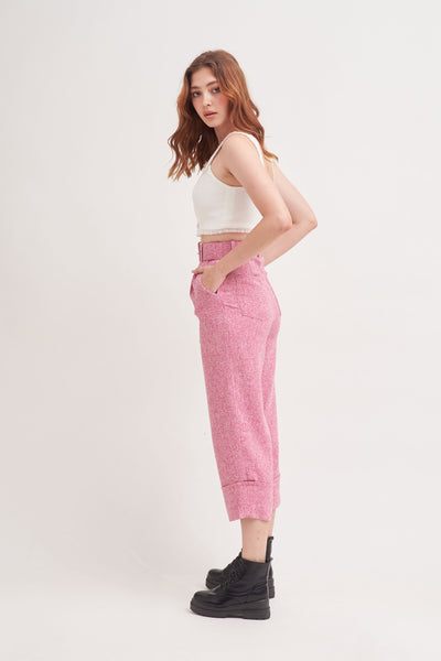 THINK OUTSIDE THE BOX | High Waisted Culottes In Pink Tweed With Belt