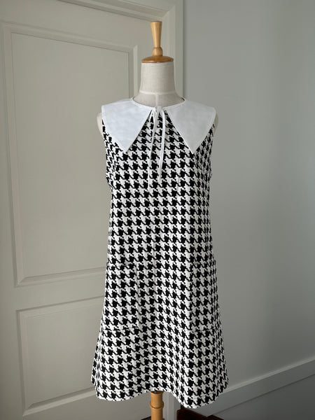 "DREAM" Monochrome Houndstooth A Line Tunic Dress With Removable Peter Pan Collar