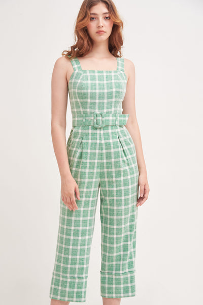 MAKE YOURSELF AT HOME | Pinafore Jumpsuits With Matching Belt In Green Plaids