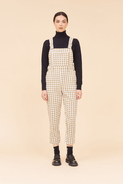 "JOY" Houndstooth Cotton Twill Utility Overall Dungaree Jumpsuits
