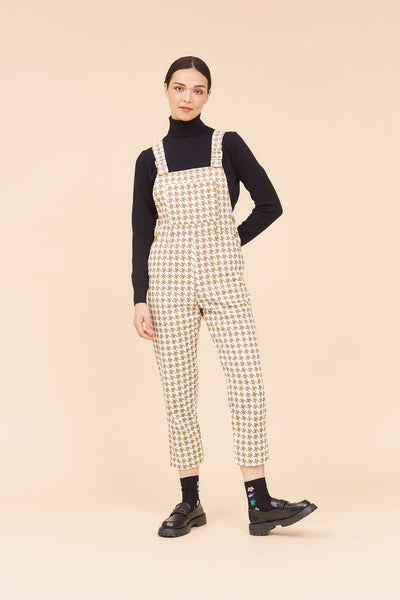 "JOY" Houndstooth Cotton Twill Utility Overall Dungaree Jumpsuits