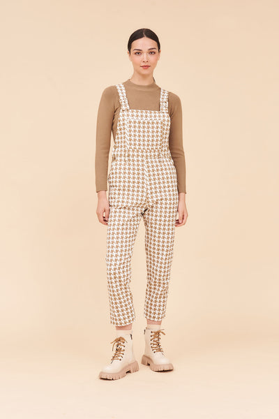 "JOY" Houndstooth Cotton Twill Utility Overall Dungaree Jumpsuits