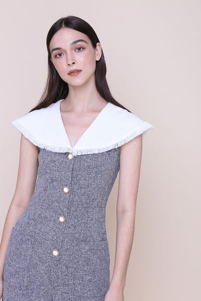 VIRGIN MARY | Tweed Jumpsuits With Frayed Cape Collar And Vintage Buttons