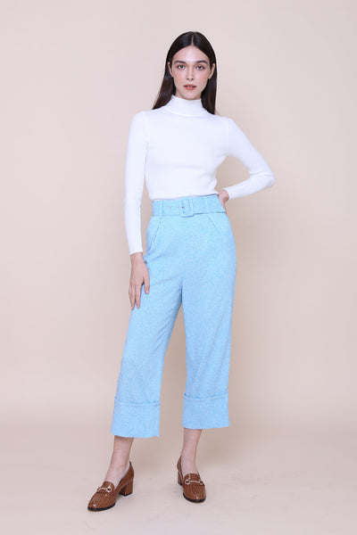 THINK OUTSIDE THE BOX | High Waisted Culottes In Blue Tweed With Belt