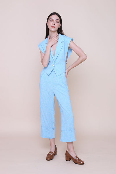 THINK OUTSIDE THE BOX | High Waisted Culottes In Blue Tweed With Belt