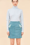 "CLOUD" High Waisted Mini A Line Skirt In Blue Corduroy With Colour Block Contrast Pocket