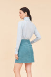 "CLOUD" High Waisted Mini A Line Skirt In Blue Corduroy With Colour Block Contrast Pocket