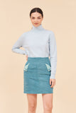 "CLOUD" High Waisted Mini A Line Skirt In Blue Corduroy With Colour Block Contrast Pocket