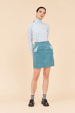 "CLOUD" High Waisted Mini A Line Skirt In Blue Corduroy With Colour Block Contrast Pocket