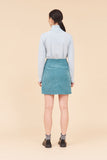 "CLOUD" High Waisted Mini A Line Skirt In Blue Corduroy With Colour Block Contrast Pocket