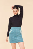 "CLOUD" High Waisted Mini A Line Skirt In Blue Corduroy With Colour Block Contrast Pocket