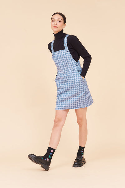 "JOY" Houndstooth Cotton Twill Utility Overall Pinafore Dress.