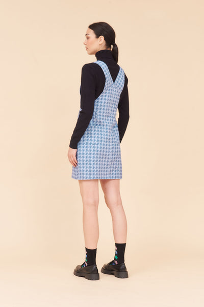 "JOY" Houndstooth Cotton Twill Utility Overall Pinafore Dress.