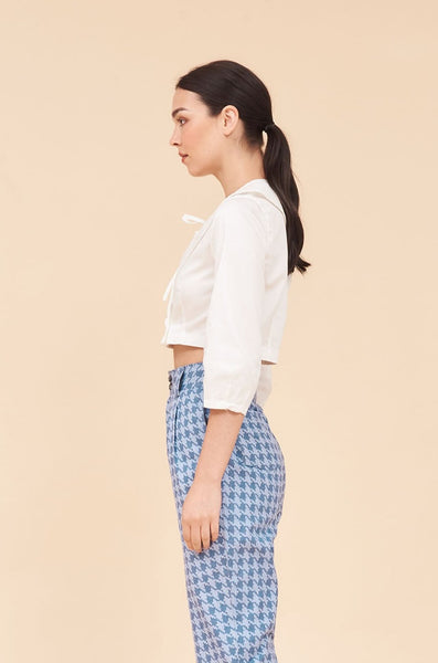 "MARLO" Wrap Blouse Top With Cropped Puff Sleeves In White