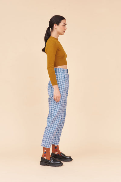 "FAITH" High Waisted Tailored Mom Pants In Houndstooth Cotton Twill