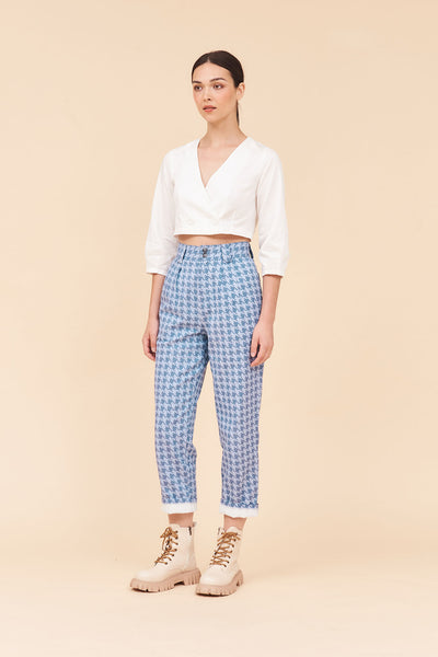 "MARLO" Wrap Blouse Top With Cropped Puff Sleeves In White
