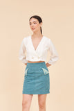 "CLOUD" High Waisted Mini A Line Skirt In Blue Corduroy With Colour Block Contrast Pocket